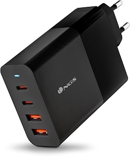 NGS Bud 100 W, ultraschnelles Wandladegerät mit 2 USB-C-Ports (PD & PPS 100 W), 2 USB-A (QC 3.0, 30 W), kompakt und tragbar, für Smartphones, Tablets, Laptops, flammhemmende GAN-Materialien,