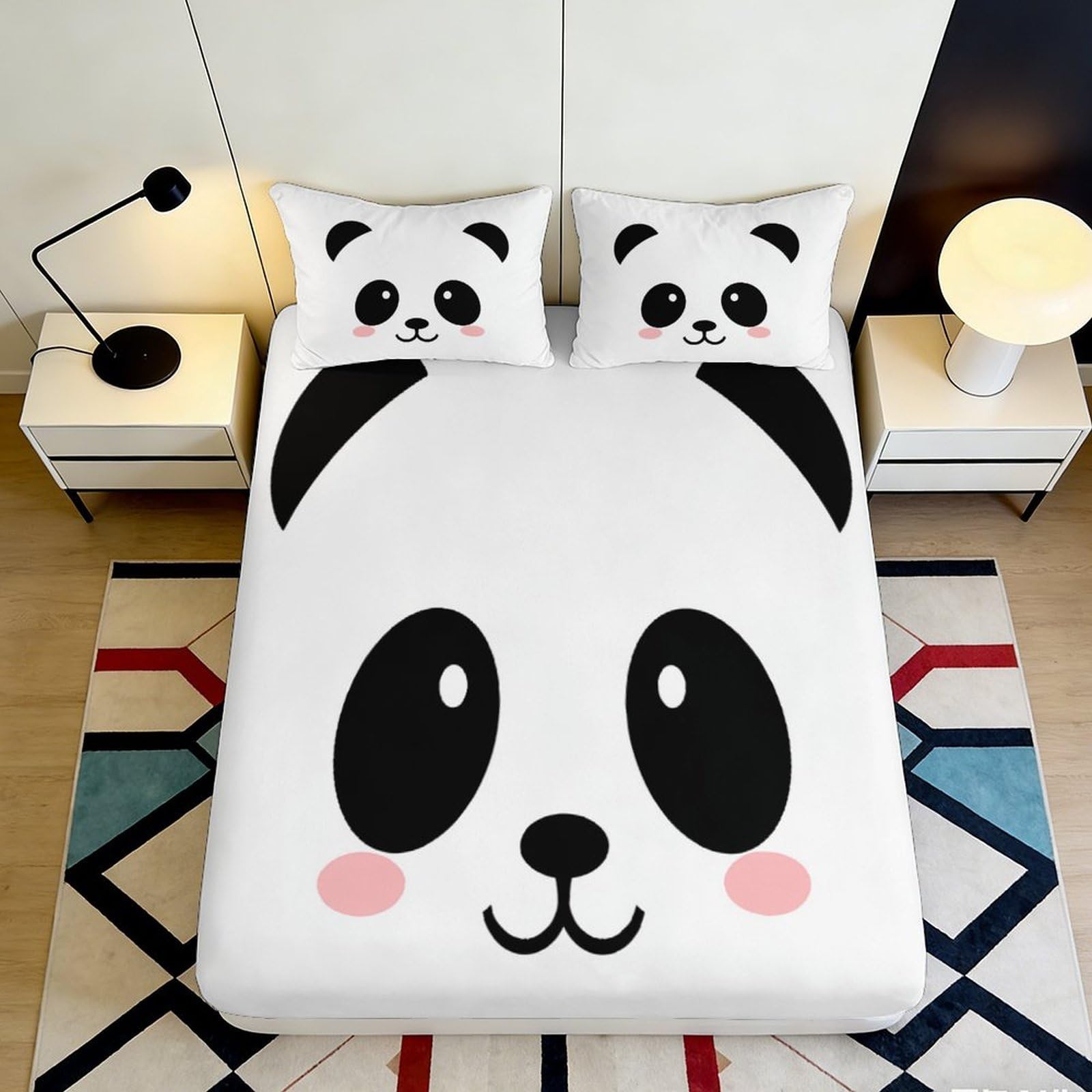 3D Printed Panda Fitted Sheet Microfiber Soft Breathable Cute Animal Bed Cover for Bedroom Dormitory Guest Room Mattress Protection Decor 140x200x25cm