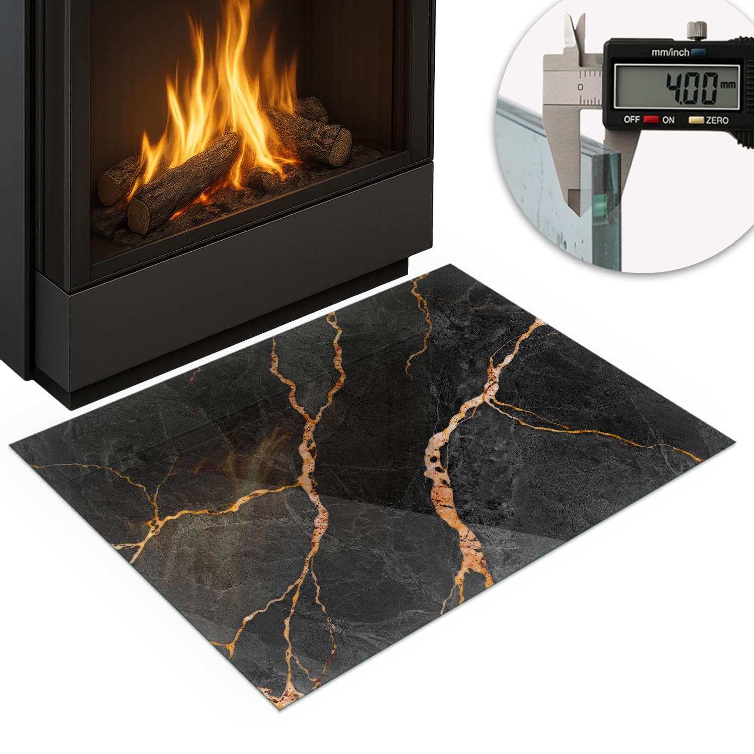 Piastra per camino e stufa 60x40cm Rettangolare Resistente a Scintille Resistente alle Alte Temperature di Vetro Temperato Protezione del Pavimento Design Elegante - Marmo elegante con venature