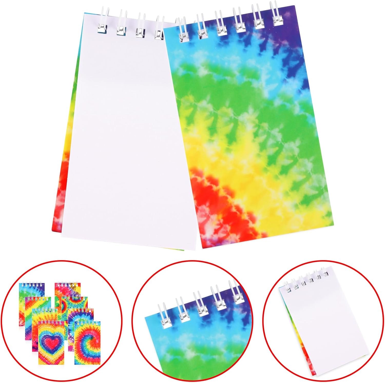 Hooqict 24 Pack Small Spiral Notebook Pocket Notepad Mini Journal Pocket Notebooks Tie Dye Notepads Memo Pads for Kids, Party Favors, Office, Classroom School Supplies, 3.9 x 2.4 Inch