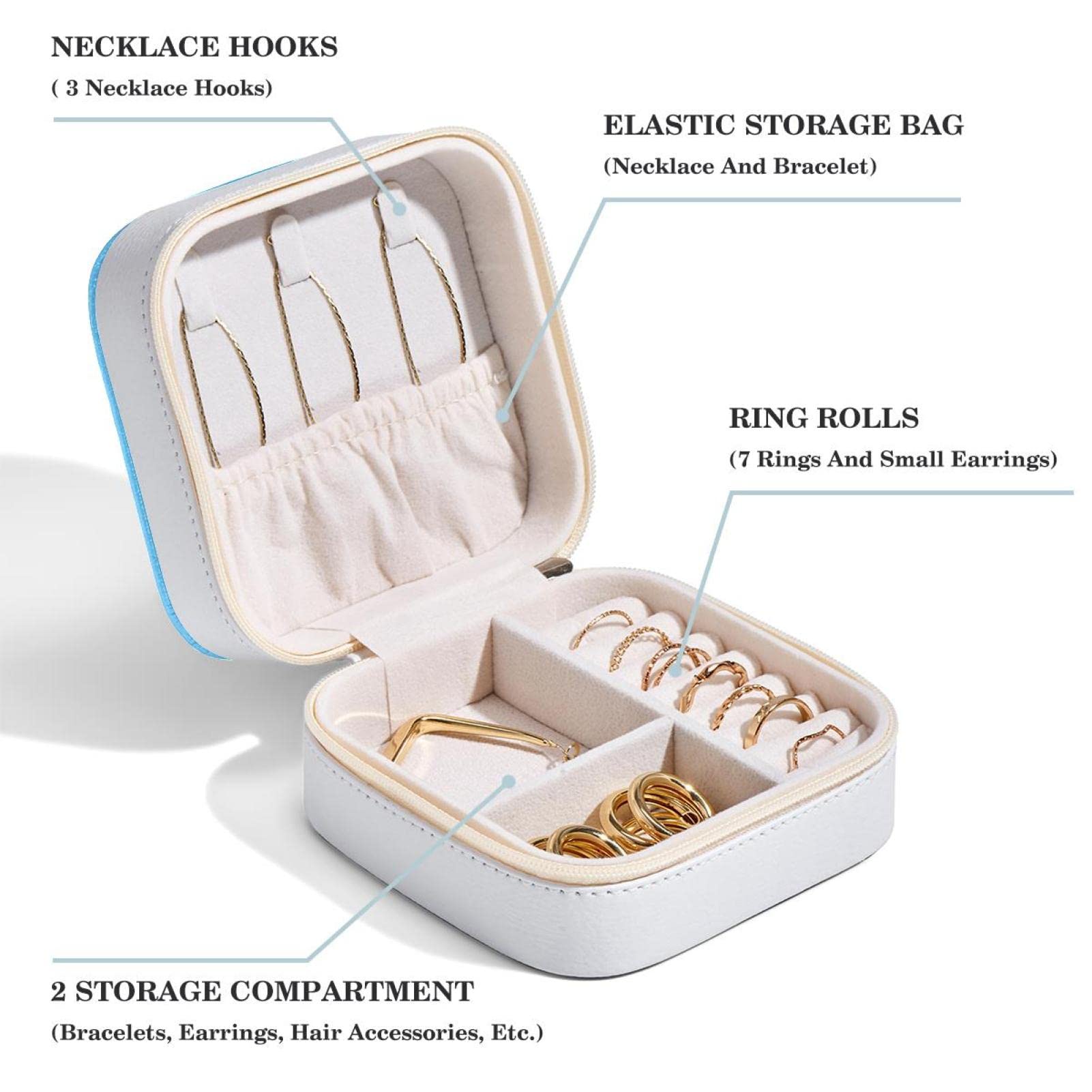 Blauwe Alpaca Llama Sieraden Doos Draagbare Reizen Sieraden Organizer Case Oorbellen Ringen Kettingen Display Opslag Houder Dozen voor Vrouwen Meisjes Bruidsmeisje Geschenken