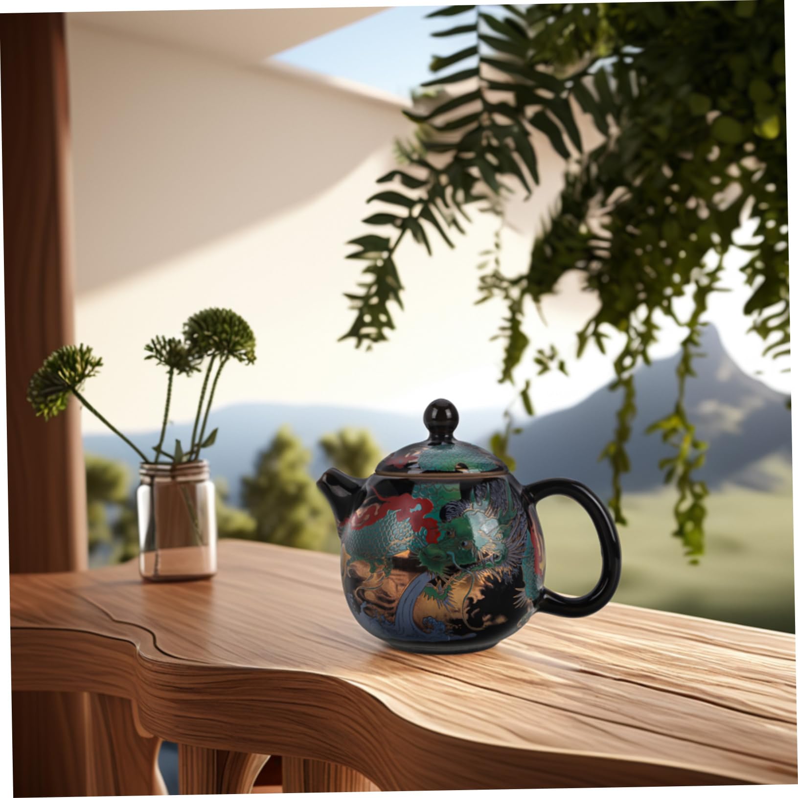 Tetera De Cerámica Vintage Diseño De Dragón Esmaltada Retro Para Camping y Preparación De Té Pequeña y Portátil