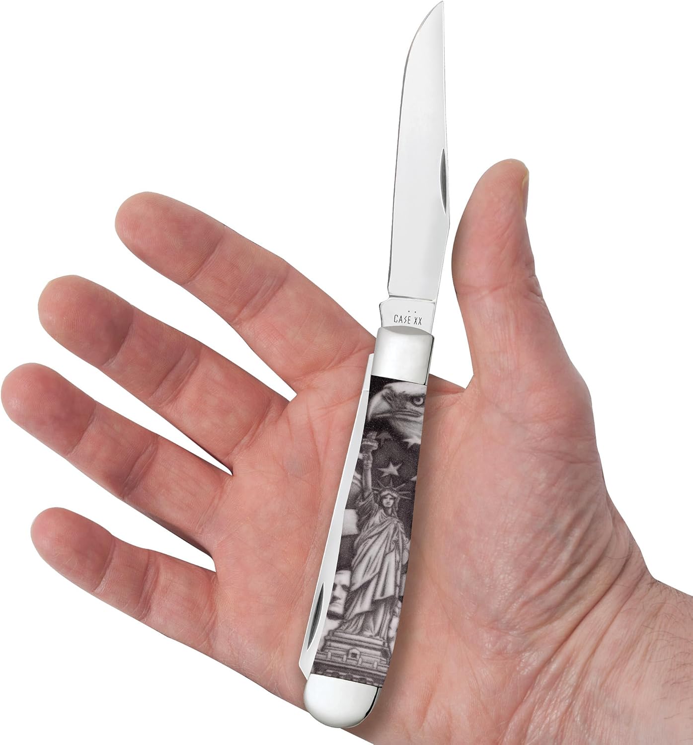 Case XX Pocket Knife STATUE OF LIBERTY CCI WHITE SYNTHETIC TRAPPER Item #10677-4254 SS - Length Closed: 4 1/8Inches