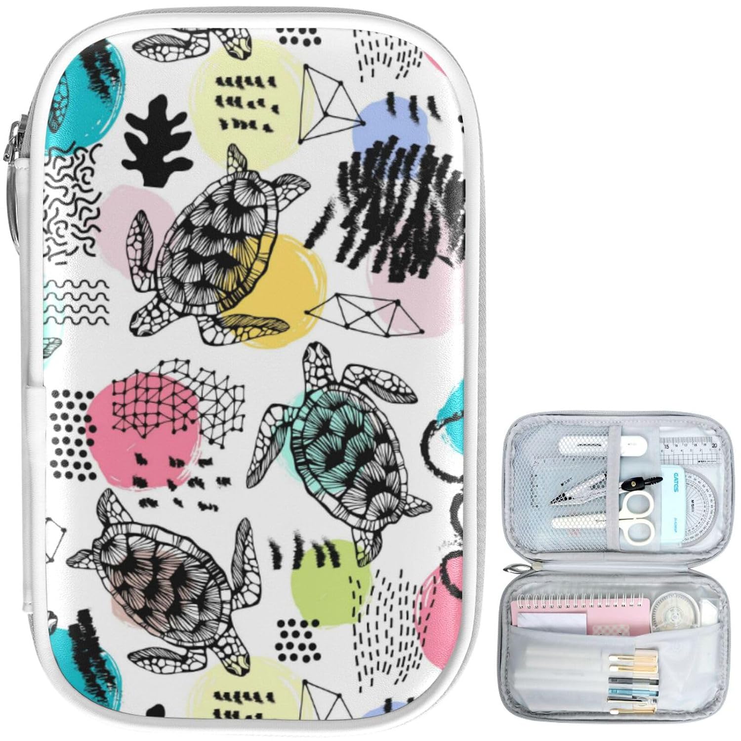 ZZKKO Sea Turtles Colorful Pencil Bag Case Zipper Pencil Holder Organizer Stationary Pen Bag Cosmetic Makeup Bag Pouch Pur...