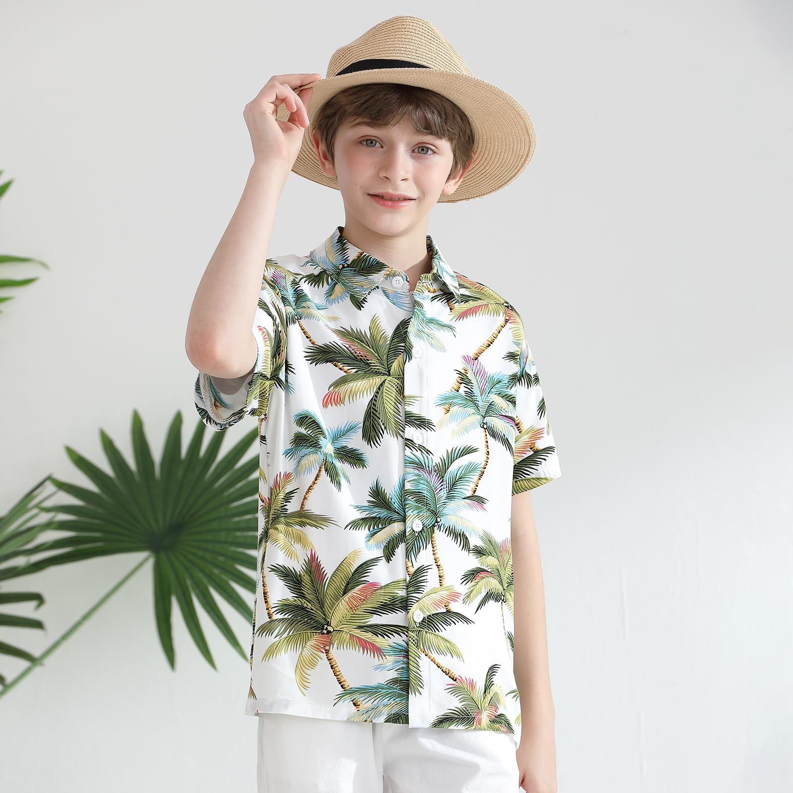 Chemise hawaïenne d'été à manches courtes boutonnée pour garçon, motif floral tropical, tenue de plage, chemise de vacances