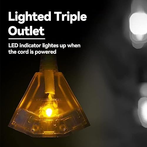 Miniatura 10 de HONDERSON Cable de extensión iluminado para exteriores de 3 pies con 3 tomas de corriente, cable de extensión negro resistente SJTW 143 con enchufe