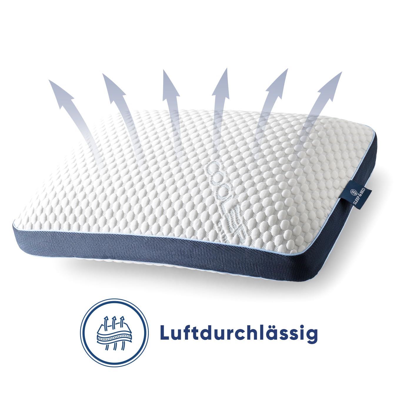 SLEEP & BED Kühlendes Kopfkissen 40x60 cm, Ergonomisches Memory Foam Kissen, Kühlkissen gegen Nachtschweiß, Atmungsaktives Nackenkissen für Seiten-, Rücken- & Bauchschläfer, Waschbarer Bezug