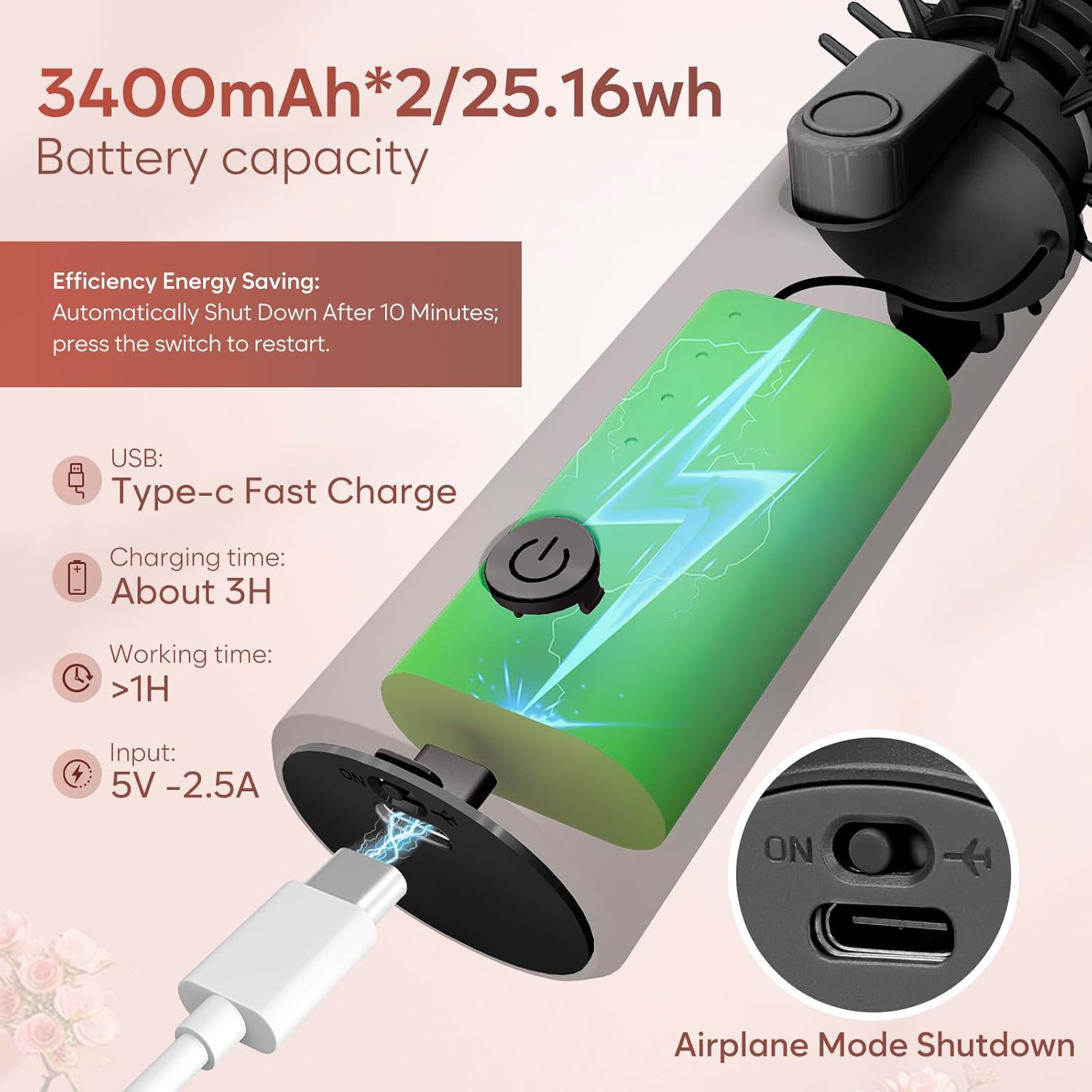 Cordless Curling Iron Brush with 10 Billion Negative Ions-3-in-1 Thermal Brush for Straight, Curly & Voluminous Styles-1.25 Inch Hair Wand for Long & Short Hair, Perfect for Travel (Black)