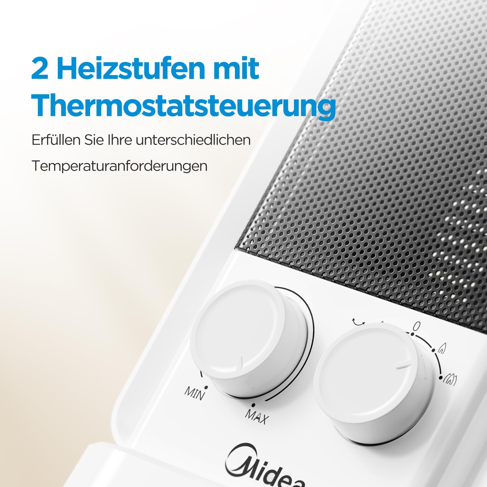 Midea NTY20-22E(WH) ceramiczny termowentylator PTC, cichy, energooszczędny 2000 W, termowentylator do łazienki, biura, sypialni, 2 stopnie ogrzewania, termostat, zabezpieczenie przed przegrzaniem,