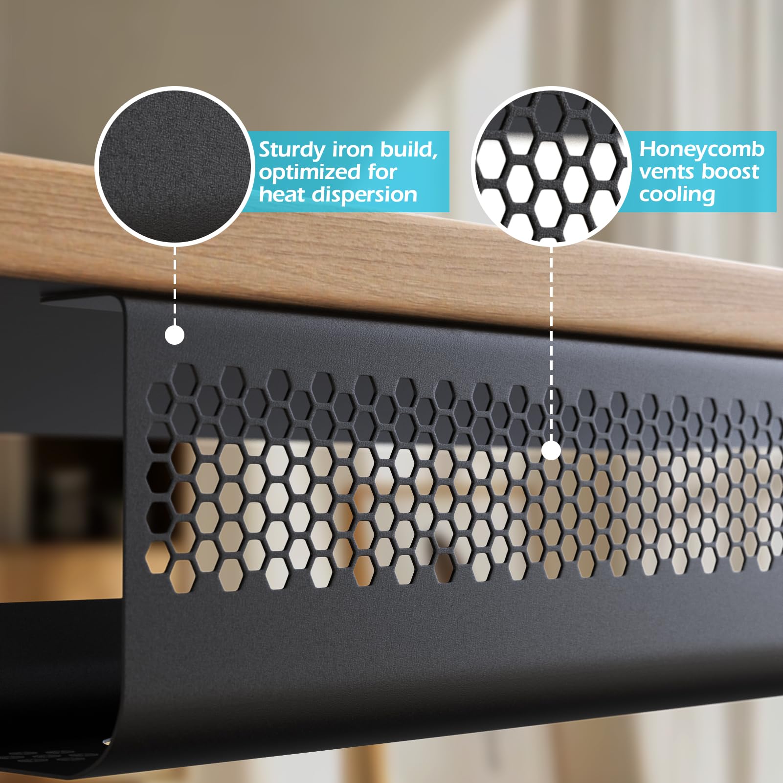 KHAMAL Organizador de cables debajo del escritorio, 26 piezas, kit de bandeja de gestión de cables, diseño hexagonal ventilado con clips de cables, bridas de alambre, soporte de cables y tornillos