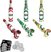 Joyoldelf 3-Pack Mini Beer Bottle Tobacco Pipes - Portable Smoking Pipes Red Green Gold Random Patterns Mesh Screen Starter Kit