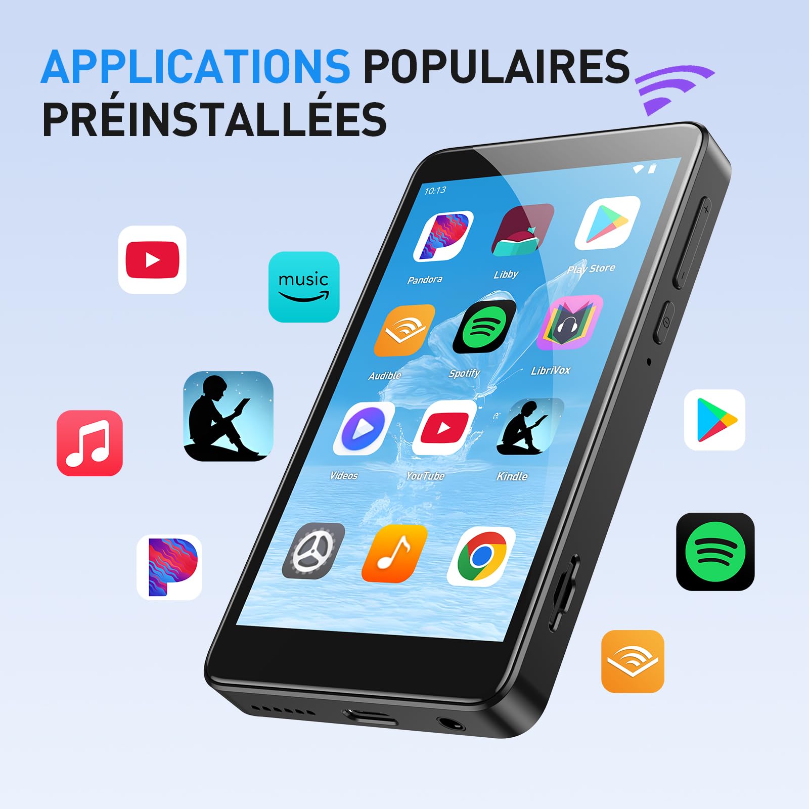 AGPTEK 96Go MP4 Bluetooth WiFi Android 14,Lecteur Musique Spotify