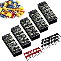 Vista 10 de MILAPEAK Bloque de terminales y tira – 5 bloques de terminales de tornillo de doble fila de 12 posiciones de 600 V 15 A con cubierta + 10 tiras