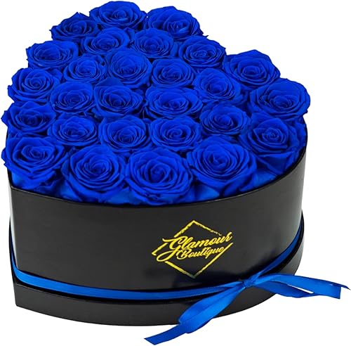 GLAMOUR BOUTIQUE Caja de 27 piezas con forma de corazón Forever Flowers, rosas preservadas, rosas inmortales que duran un año, flores preservadas de