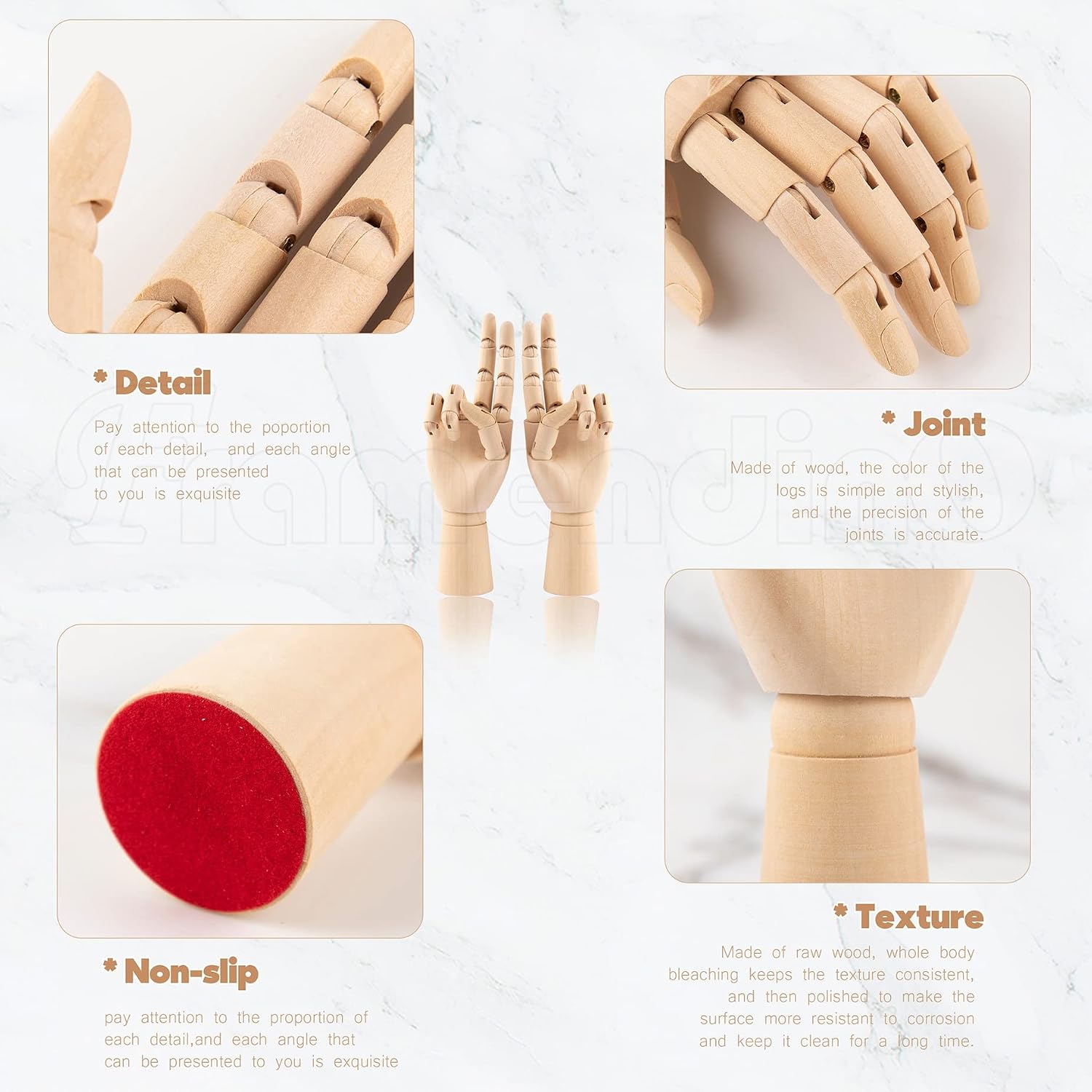 Framendino, 2 Pack 7" Flexible Wood Hand Model Wooden Mannequin Right Left Drawing Figure Artist Manikin Art Sketching Painting for Home Office Desk Decoration