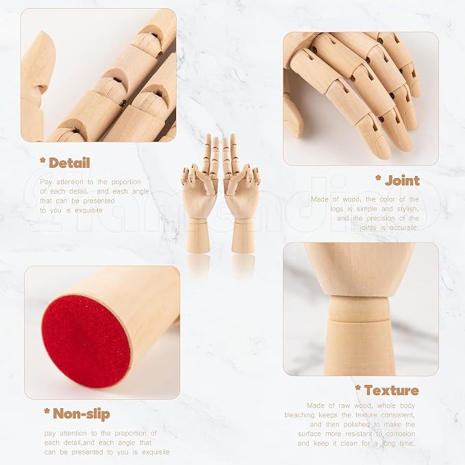 Maniquí de Mano de Madera Flexible, 2 Piezas de 7 Pulgadas miniatura 5