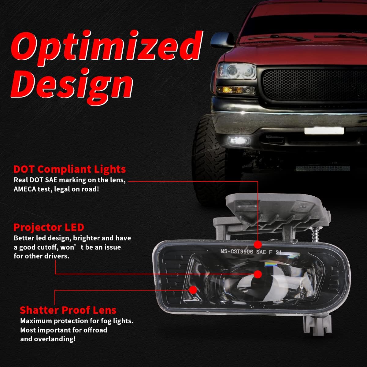 LED Projector Fog Lights Compatible with 1999-2002 GMC Sierra 2000-2006 GMC Yukon/Yukon XL Pickup Truck DOT Approved-Clear Lens