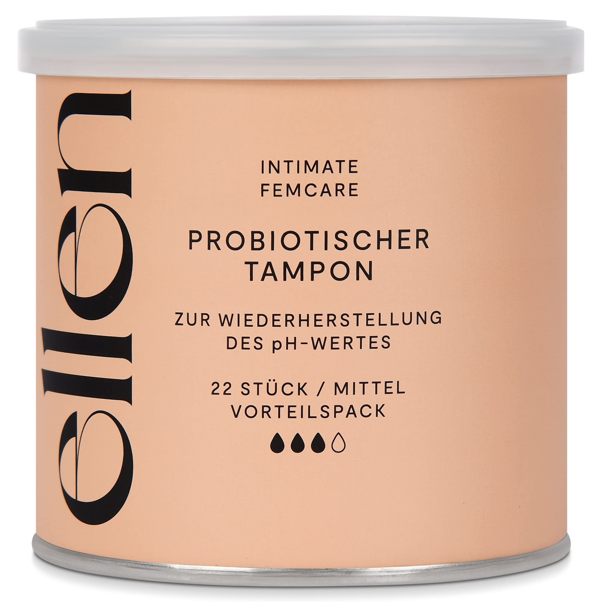 Tampony probiotyczne Normal, 22 sztuki – ellen® tampony wzbogacone probiotykami – delikatna pielęgnacja dla zdrowia pochwy, opakowanie ekonomiczne