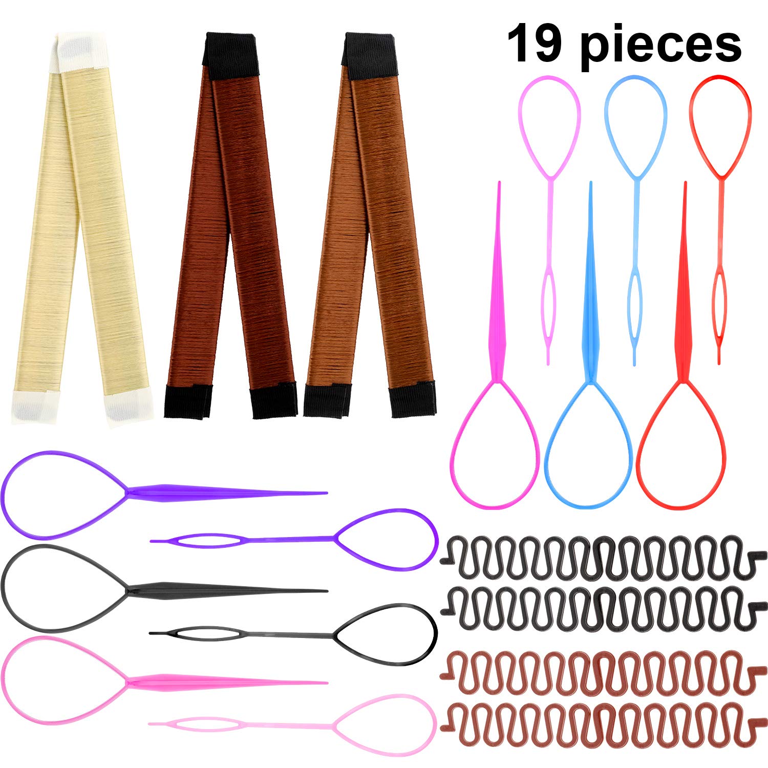 19 Pieces Hair Braiding Tool Set, Include 3 Pieces French Twist Bun Maker, 6 Pairs Hair Braid and 4 Pieces French Centipede Braiders