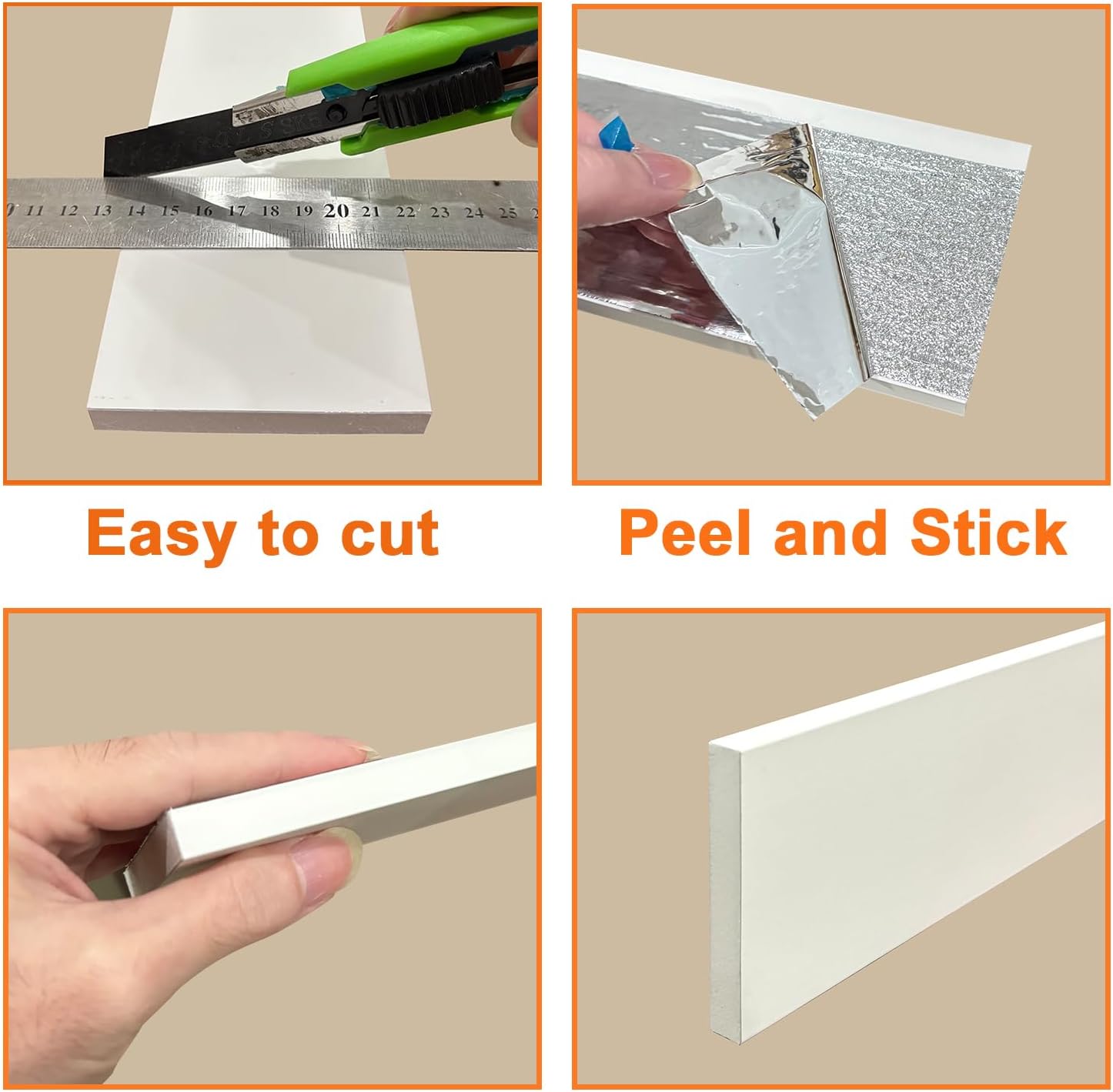 Yutianli Peel and Stick Wall Baseboard Molding Trim 6-Pack of 39.5"x 3.2" Grey PVC Wall Base Moulding Trim Self Adhesive Ceiling Molding Trim