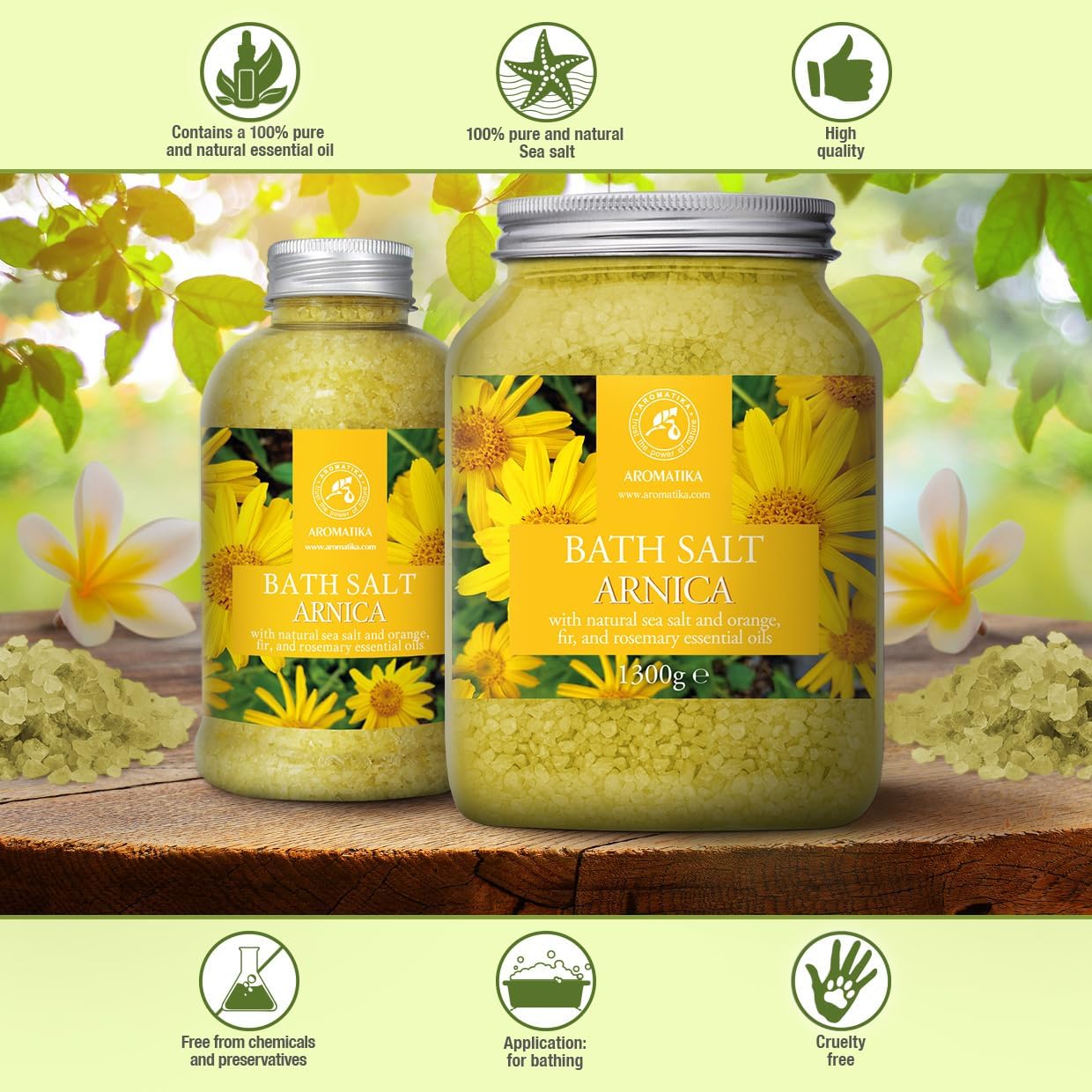 Arnica Bath Salts 21.16 Oz - 100% Natural Rosemary Orange and Fir Essential Oils - Sea Salt Arnica 600g - Best for Bath - Good Sleep - Relaxing - Body Care - Beauty - Image 9