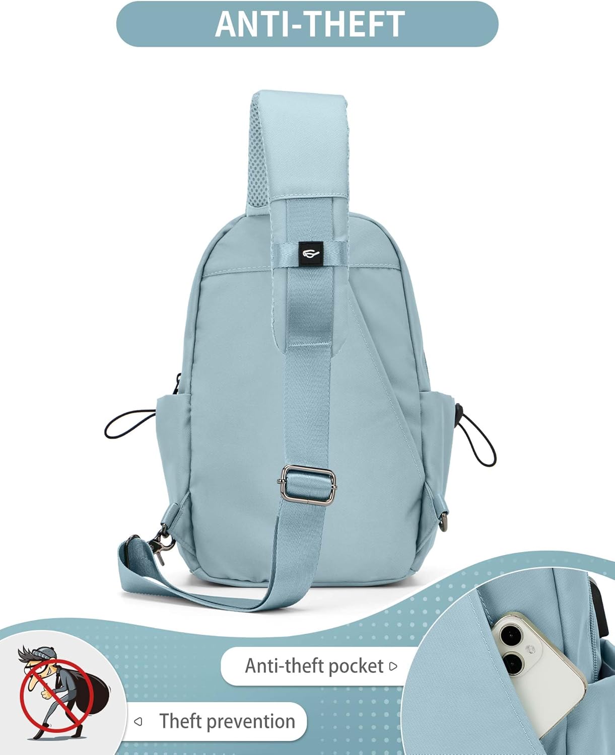 SEAFEW Light Blue Sling Bag for Men Women, Small Anti Theft One Strap Motorcycle Backpack Sling Tactical Chest Bag for Swimming Diving Outdoor Sports - Image 7