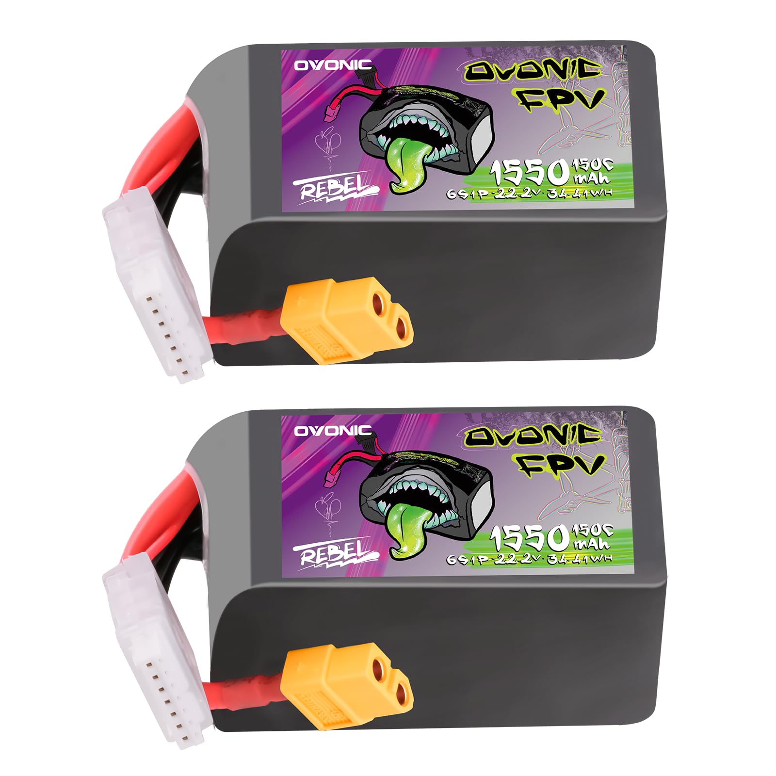 OVONIC 22.2V Lipo 1550 mAh 150C Lipo Battery with XT60 Plug ?2 Pack?