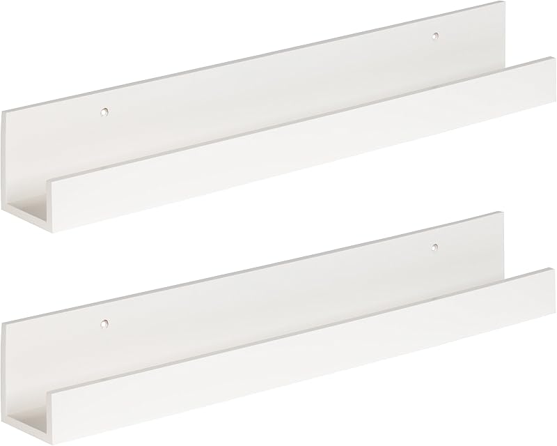 Levie 24 inch 2-Pack Wood Floating Wall Shelf Picture Frame Holder Ledge, White