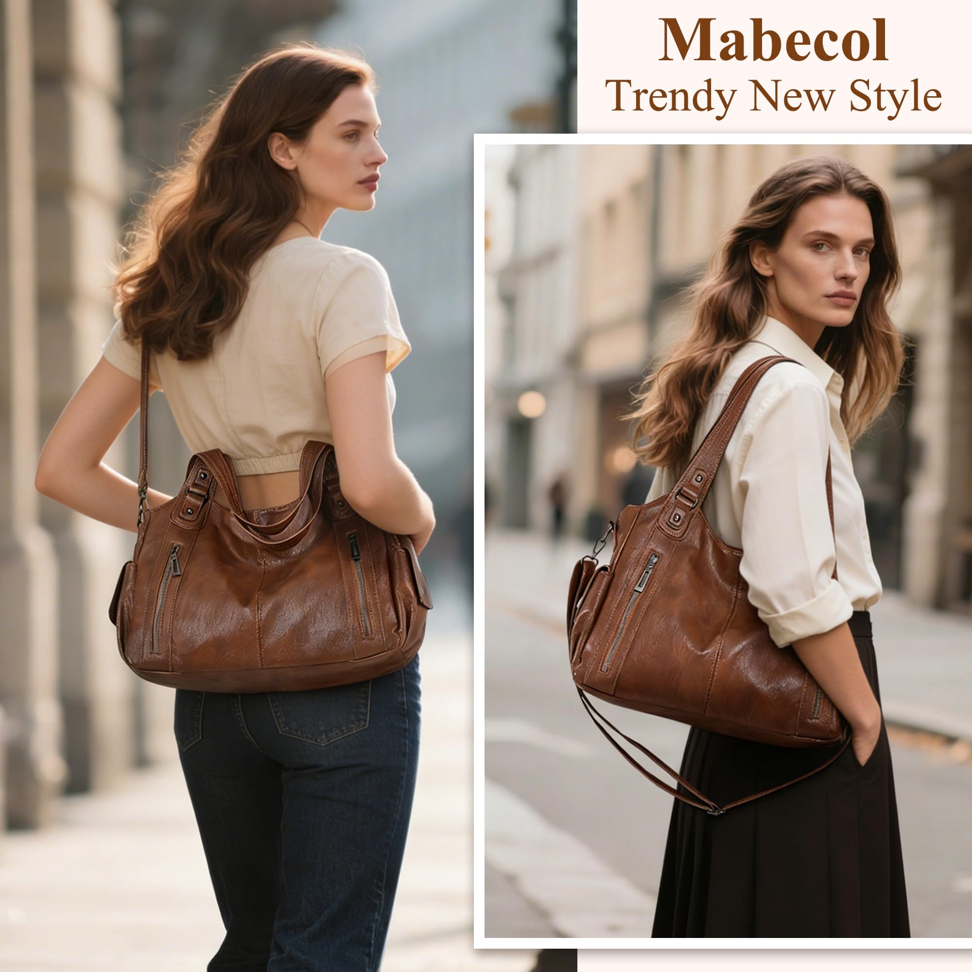 Bolso Bandolera Mujer PU Gran Capacidad Tote Shopper Bolso Hombro Grande Clásico Vintage Elegante Bolso Mano Ajustable Para Oficina Universidad Trabajo Diario