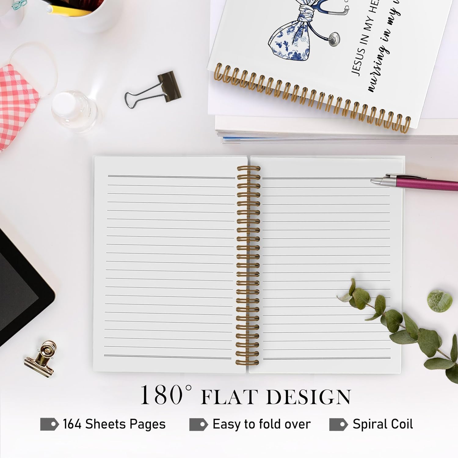 Christian Nurse Spiral Notebook, Nursing Medical Gift Journal Notebook for Christian Nurses, Stethoscope Medical Nursing Notebooks for School Work, Chinoiserie Nurse Office Supplies Gifts for Women, 5.5x8.3 Inch - Image 5