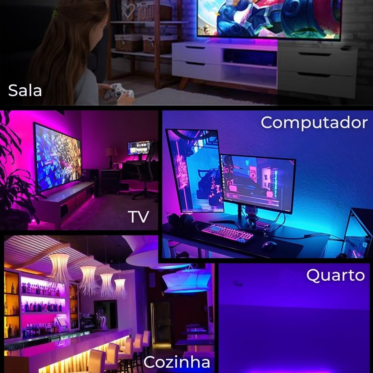 Fita LED Inteligente 【Bluetooth】 Aplicativo e Controle Remoto RGB 5050 USB 5 Metros