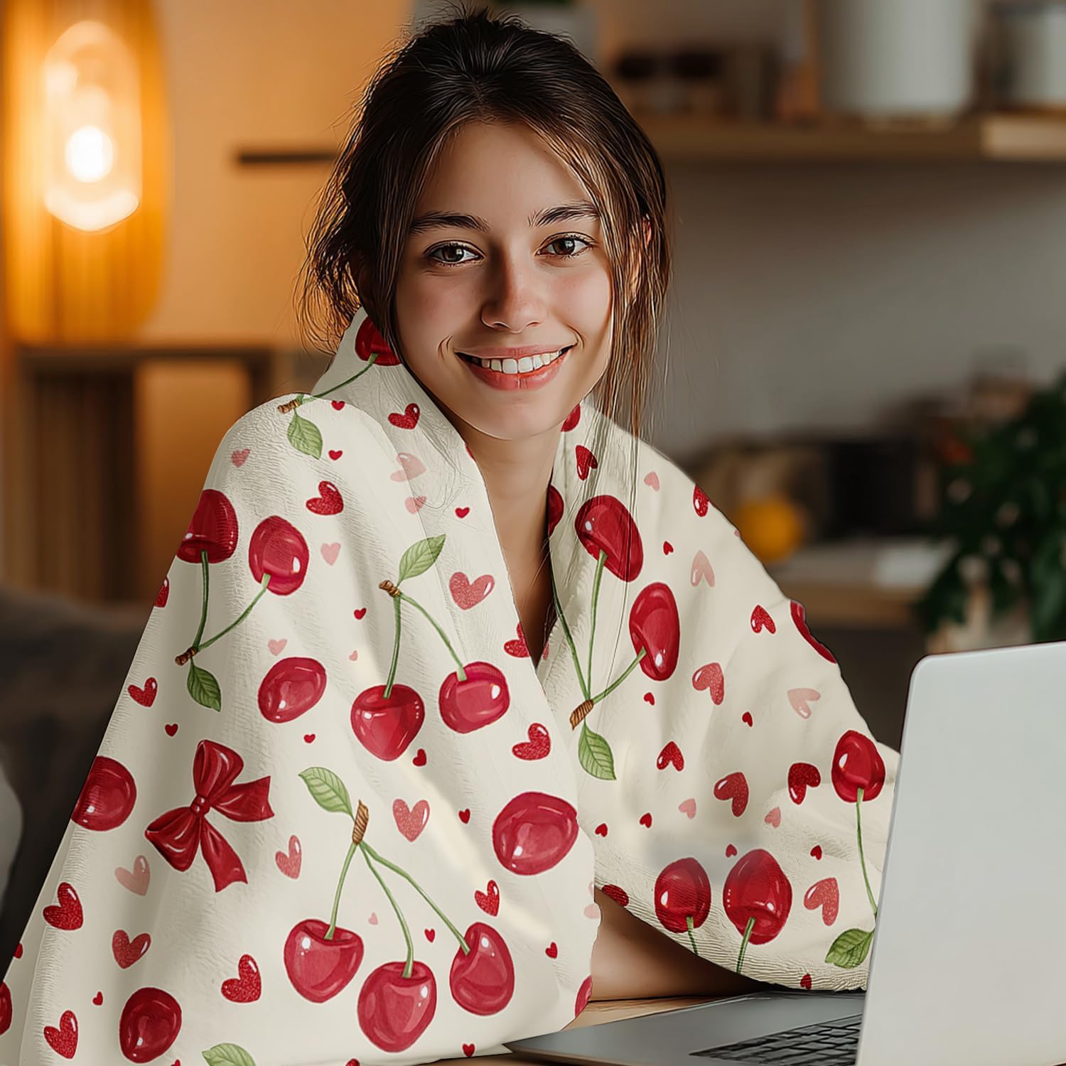 Cherry Blanket Cherry Throw Blanket Super Soft Plush Flannel Bedding Gifts for Boys Girls Men Women Lovers Adults Stuff for Sofa Bed Room Decor 40"X50" - Image 4