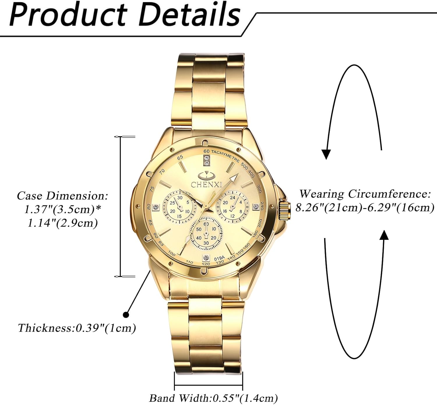 JewelryWe Quartz Rhinestone Waterproof Watch: Women's Stainless Steel Big Face Gold Black Easy to Read Analog Quartz Watch Luxury Dress Watch for Mother's Day