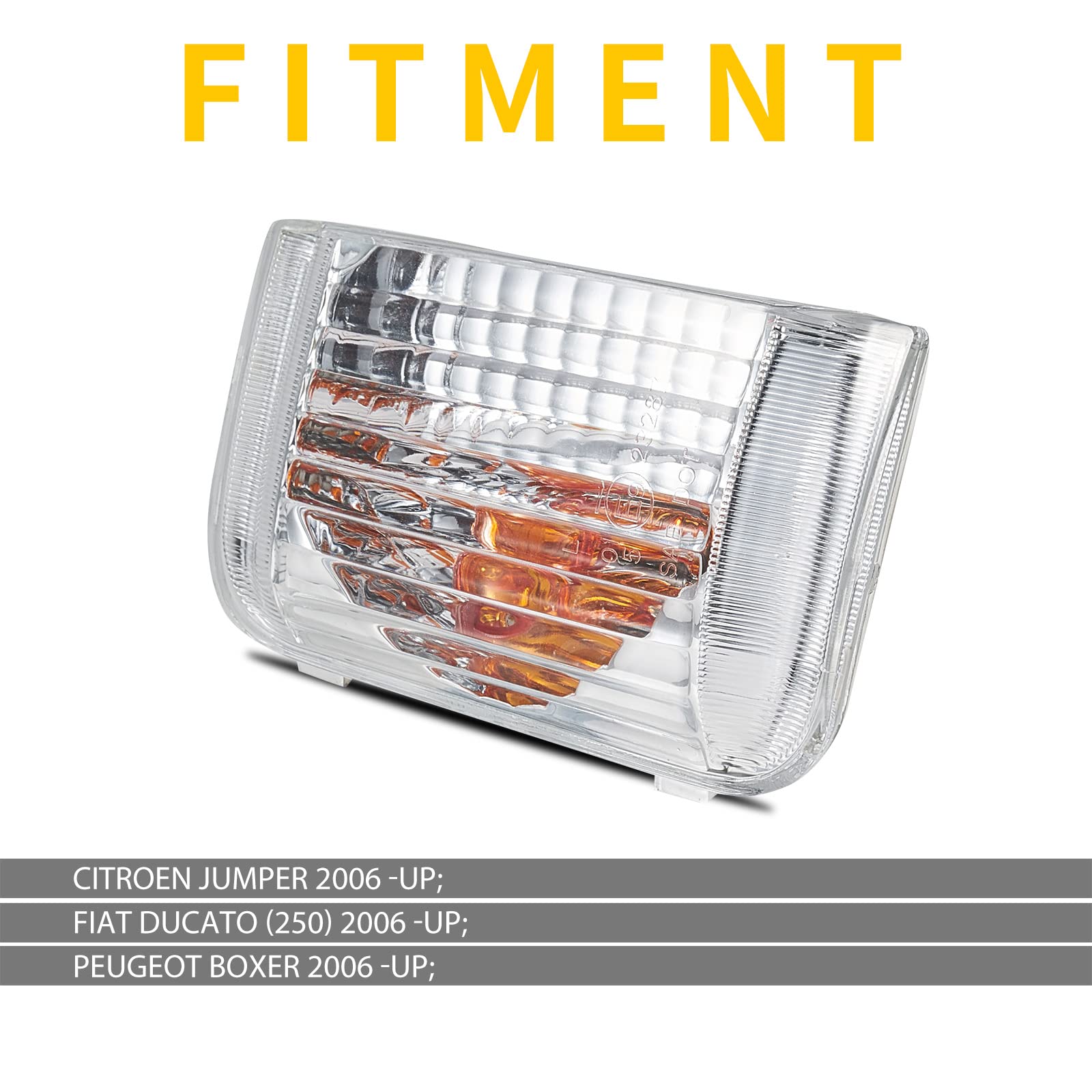 Indicatore di direzione per specchietto retrovisore esterno adatto per Fiat Ducato (250) 2006 UP Citroen Jumper 04/2006 UP PEUGET Boxer 2006 UP Un paio Trasparente