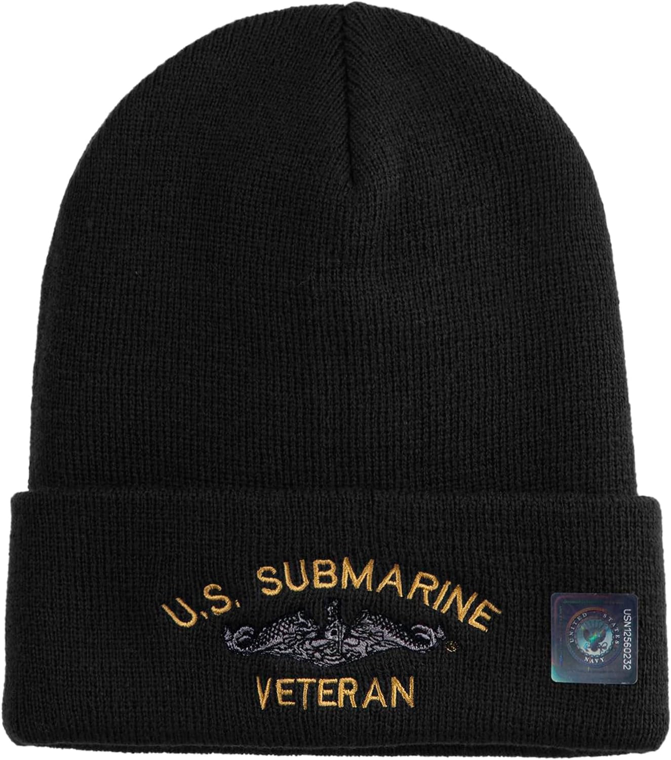 US Submarine Veteran Military Embroidered 12 inch Cuffed Knit YP Long Beanie