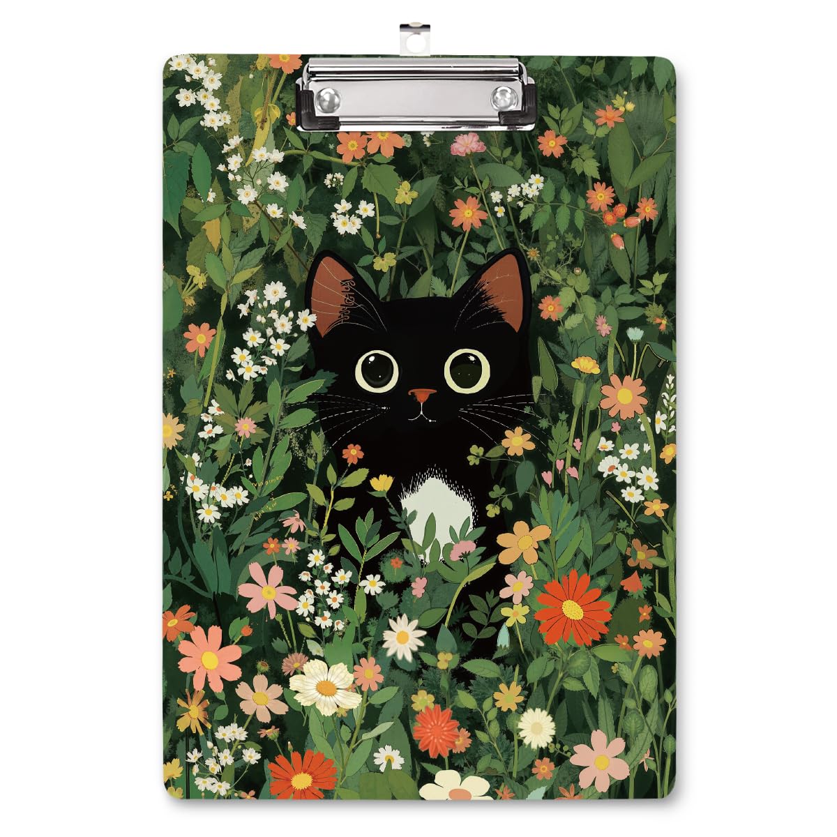 WAVEYU Cute Clipboard, Wooden Hardboard Decorative for Office School Supplies, Fashion Nursing Clip Board with Low Profile Metal Clip, Chic Designed for Standard Size(12.5"x9"),Black Cat Pattern