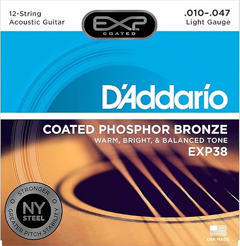 D Addario EXP38 mit Steel Phosphor Bronze Akustikgitarre Saiten 12-String Coated Light D Addario EXP38 mit Steel Phosphor Bronze Akustikgitarre Saiten 12-String Coated Light