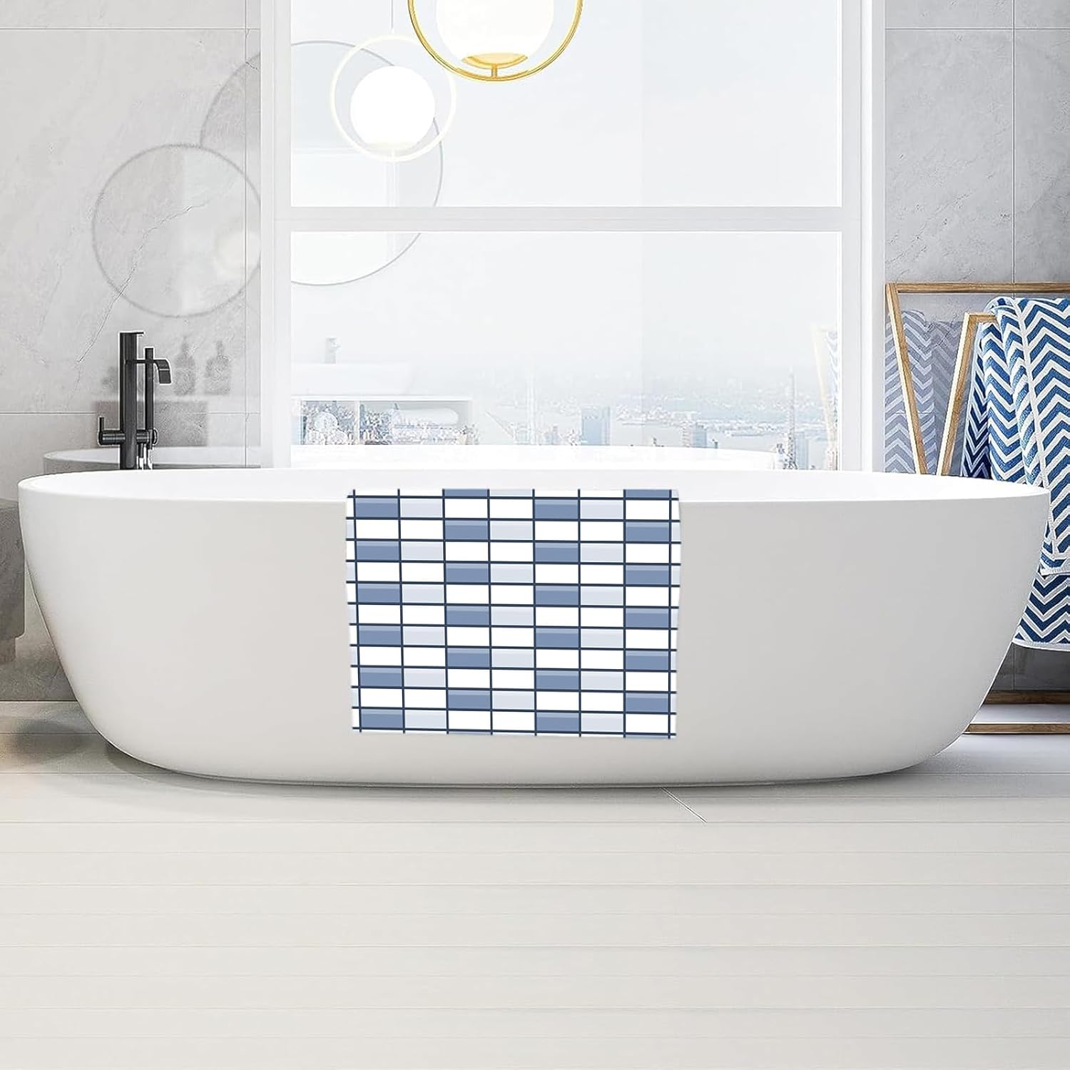 Non Slip Grid Bathtub Mat 48x24 Inch, Extra Long Bath Mat for Tub, Soft PVC Loofah Shower Floor Mat, Quick Drying Bathroom Tub Mat for Wet Area, Without Suction Cup