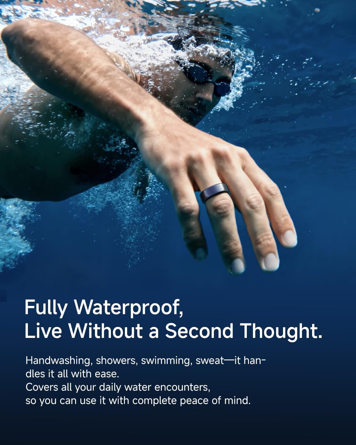 HOU AI Smart Ring, 24/7 Health & Sleep Tracker with AI Recovery Score, Heart Rate, SpO2 & Stress Monitor, 5ATM Waterproof Ceramic, Charging Case, iOS Android - Ceramic Black, Size 9