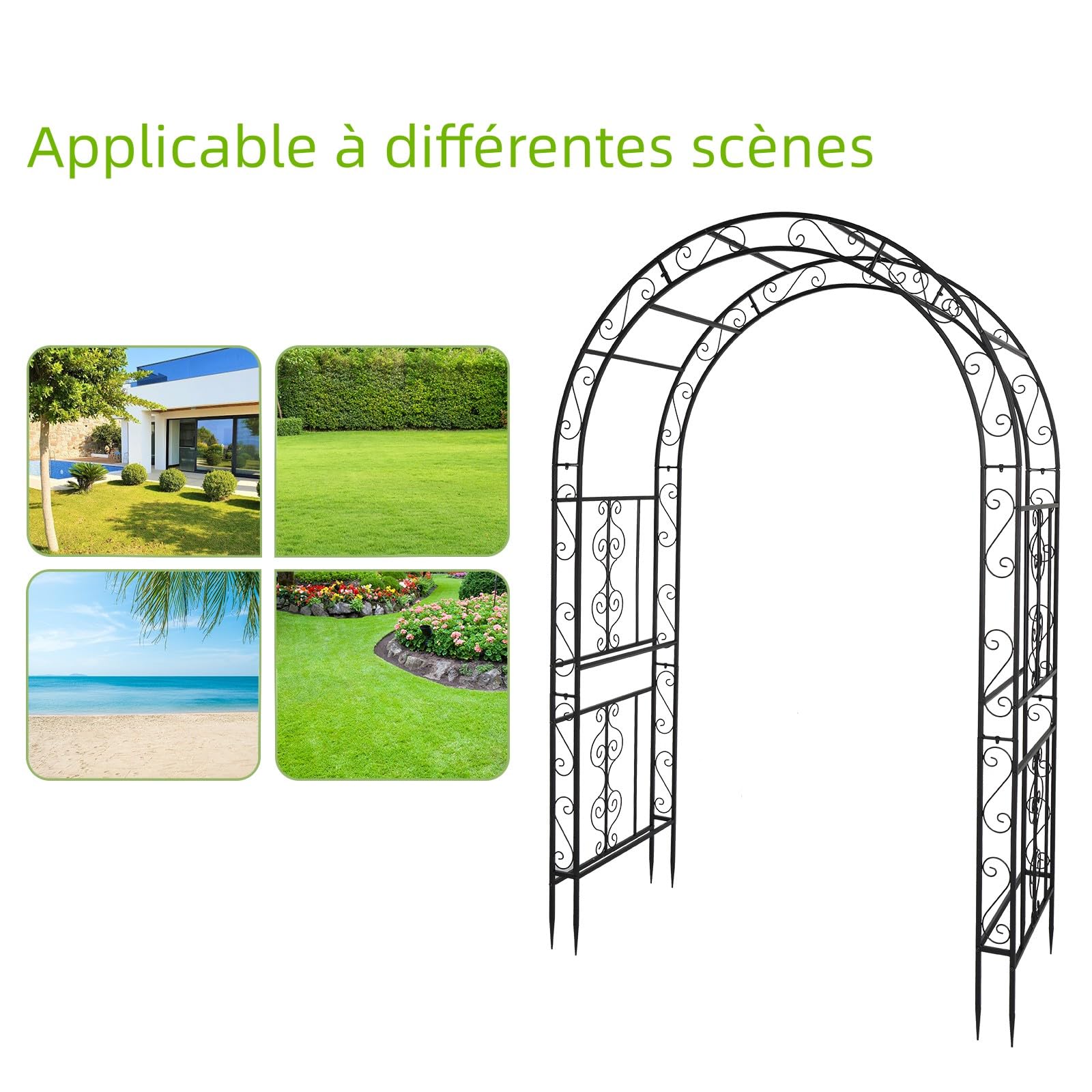 LEADZM Arca Metal Jardín, Arcade Boda,para Plantas Escaladoras de Rosa | Más estable, recubrimiento en polvo, 134.5x58.5x213cm, decoración de jardín, negro