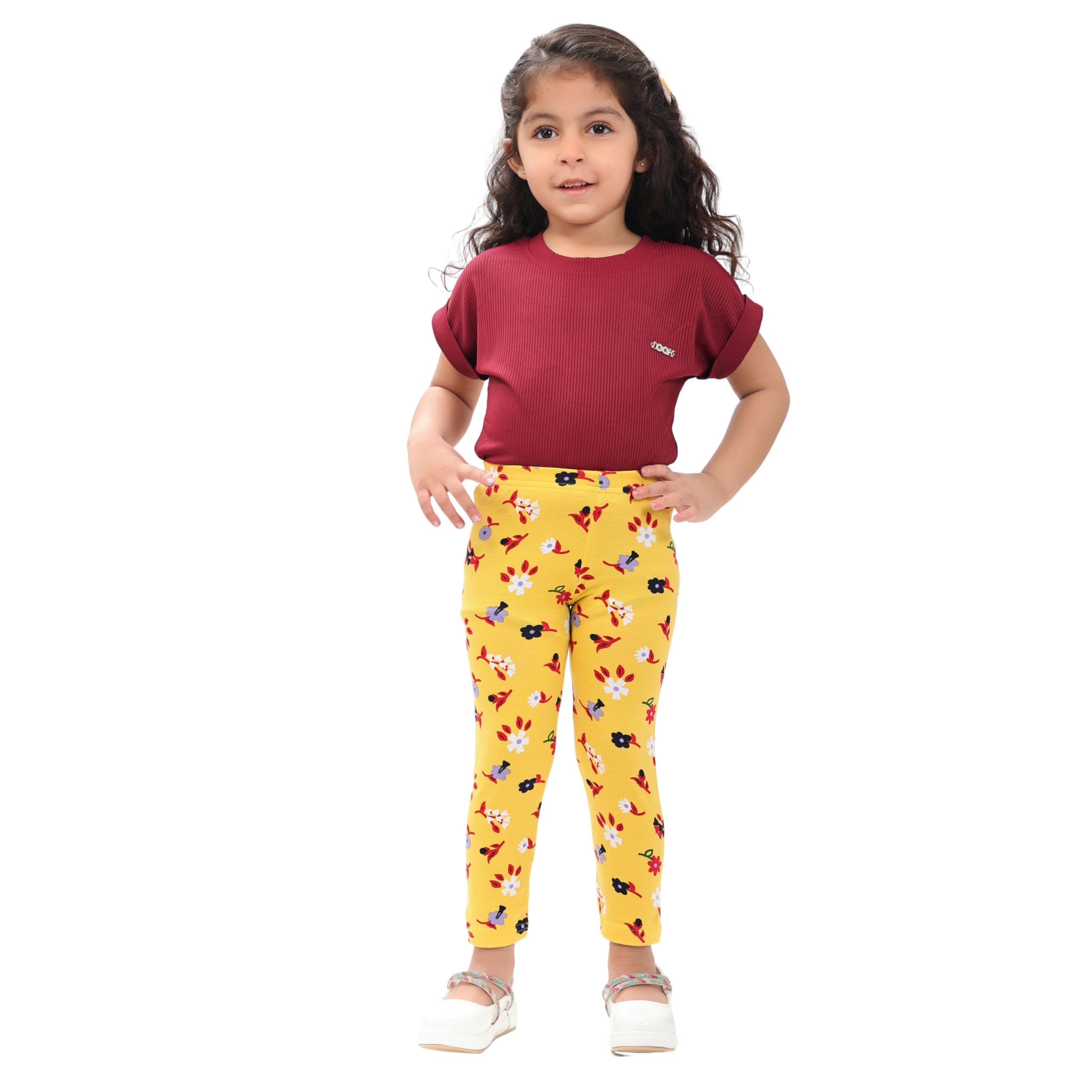 comfycute Pure Cotton Girls Leggings Kids Stretchable Ankle Length Soft Non-Transparent Printed Bottom Wear for Daily Use | Breathable Skin-Friendly Regular Fit All Day Comfort - Image 5 thumbnail