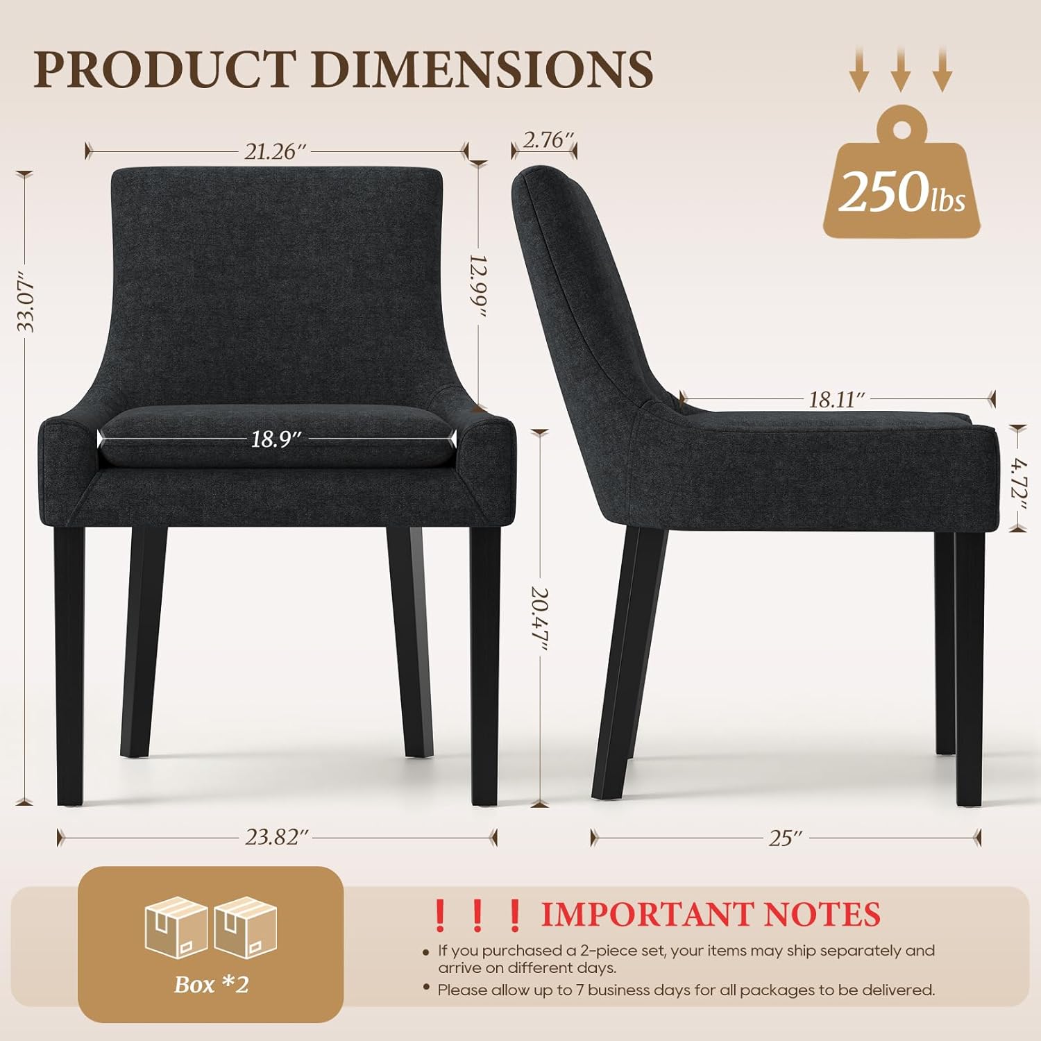 MALOL Modern Dining Chairs Set of 4, Upholstered Corduroy Dining Room Chairs with Wood Legs, Mid-Back Padded Kitchen Side Chairs for Dining Room, Black