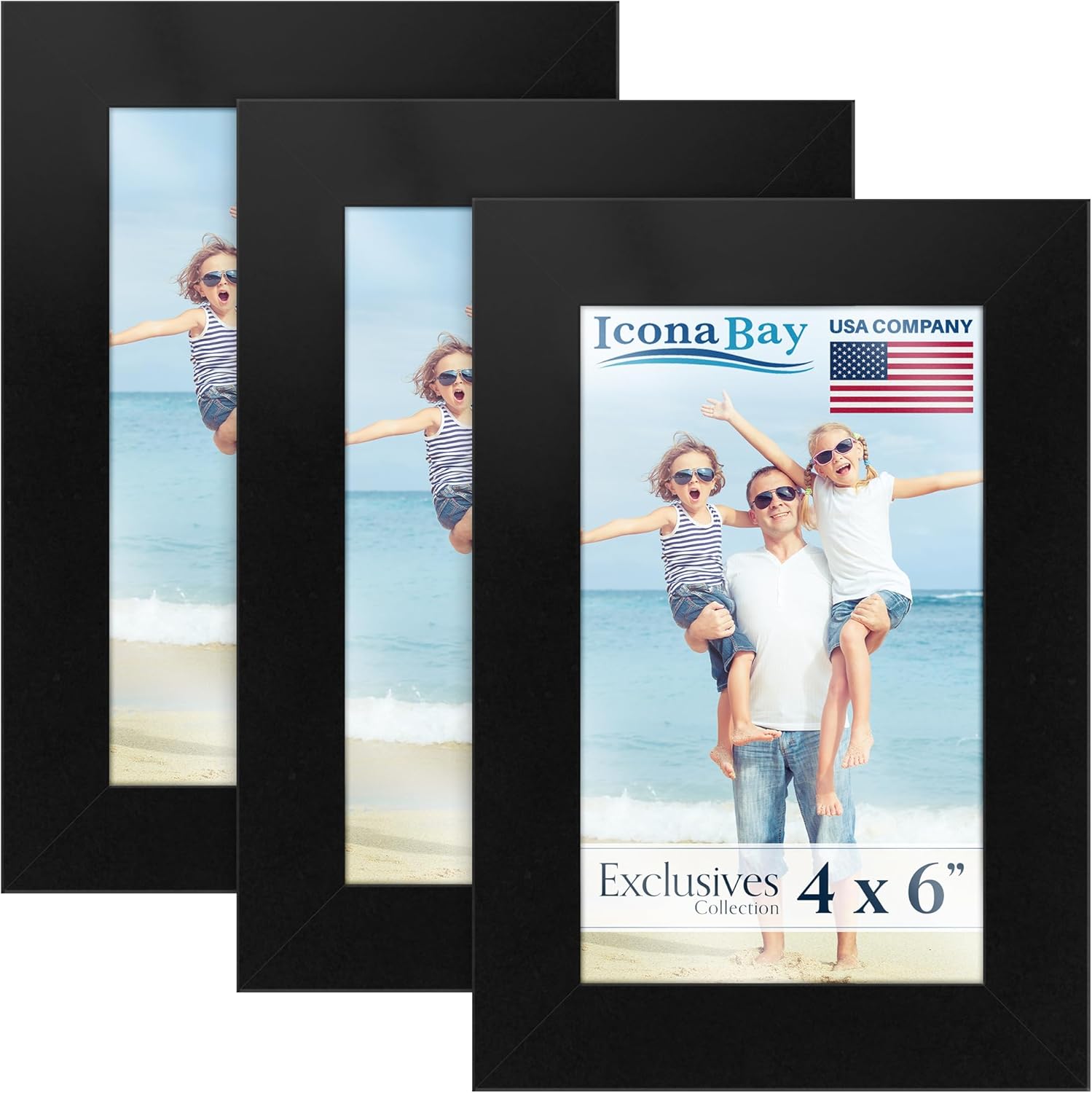 Icona Bay - 12x16 Picture Frames with Mat to 9x12 Image - Black, 3 Pack - Modern Styled Sturdy Wood Composite Poster Frames - Wall Mount Only - Exclusives Collection