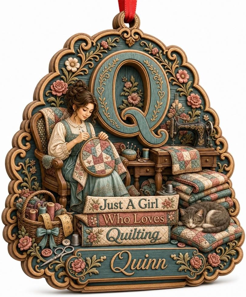 Quilter Q 2-Layer Wooden Ornament, Personalized Monogram Gift