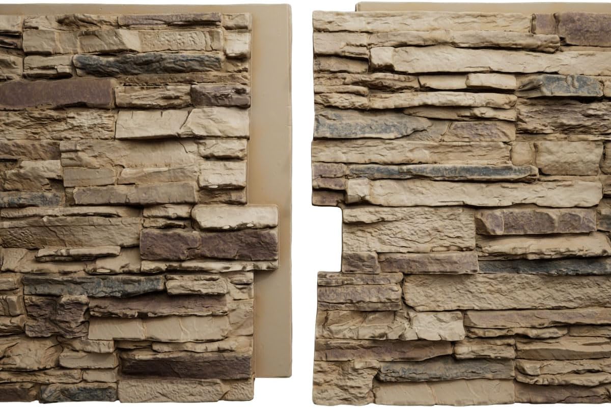 Ekena Millwork 45 3/4"W x 24 1/2"H x 1 1/4"D Canyon Ridge Stacked Stone, StoneWall Faux Stone Siding Panel, Colfax