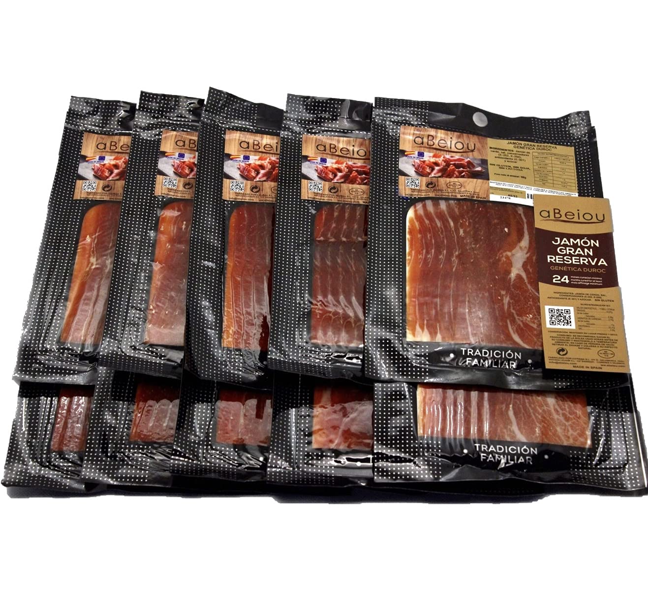 Jamón Gran Reserva Duroc Premium Loncheado 1 kg (10×100 g) — Curación +25 Meses — Guijuelo Salamanca — Envasado al Vacío — aBeiou