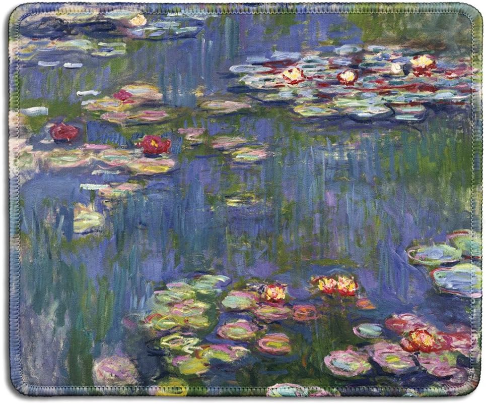 dealzEpic - Art Mousepad - Natural Rubber Mouse Pad with Famous Fine Art Painting of Water Lilies by Claude Monet - Stitched Edges - 9.5x7.9 inches