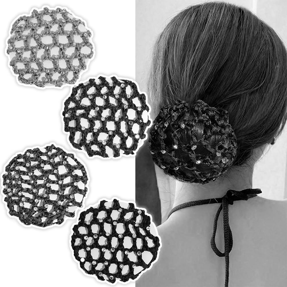 5 pezzi, Retina per Capelli Chignon, Bambina con Perline, ballet bun net, haarnetz, accessori per i capelli,con strass