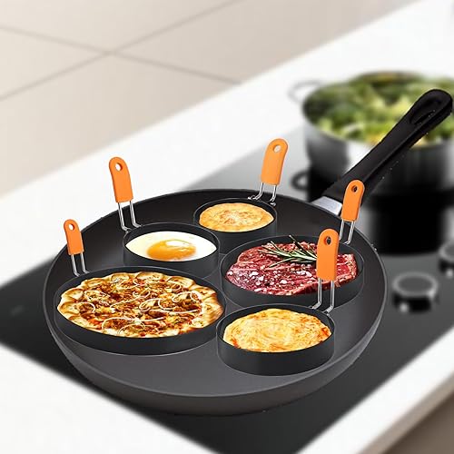 Miniatura 4 de Juego de moldes para panqueques, anillos de huevo de acero inoxidable, moldes para panqueques para parrilla, paquete de 5 para freír huevos y