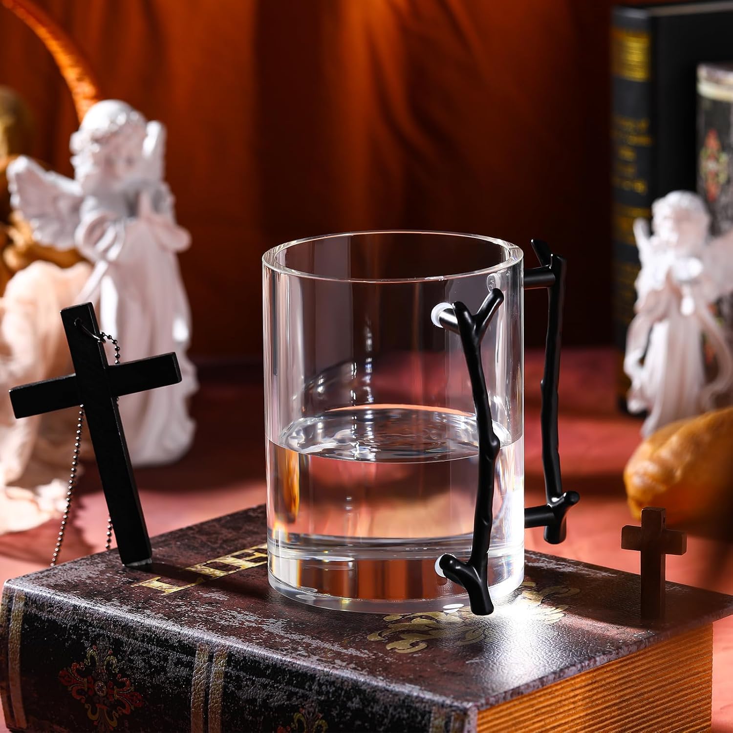 Dingion Judaica Hand Washing Cup with Dual Handles 5" Acrylic Clear Negel Vasser Washing Cup for Netilat Yadayim Jewish Ritual Kohanim(Black Handle)